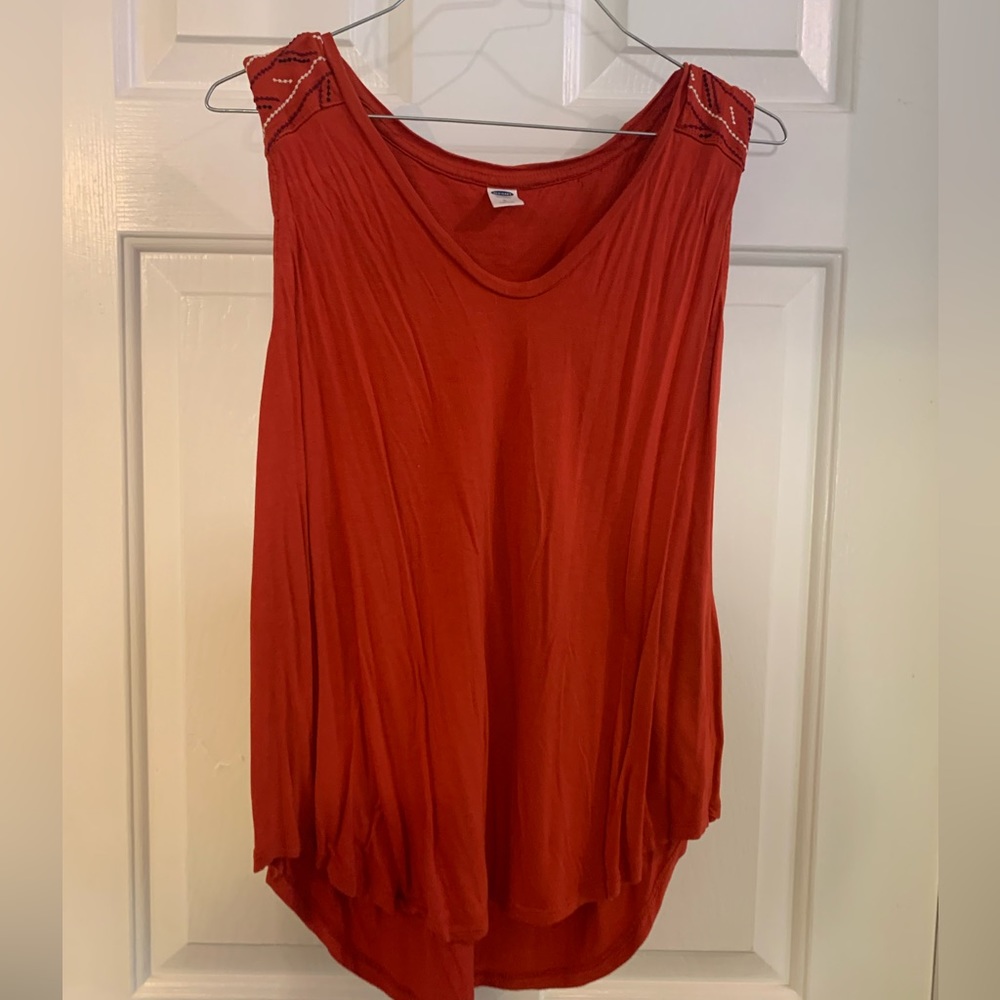 Orange sleeveless top, with nice embroidery | worn twice